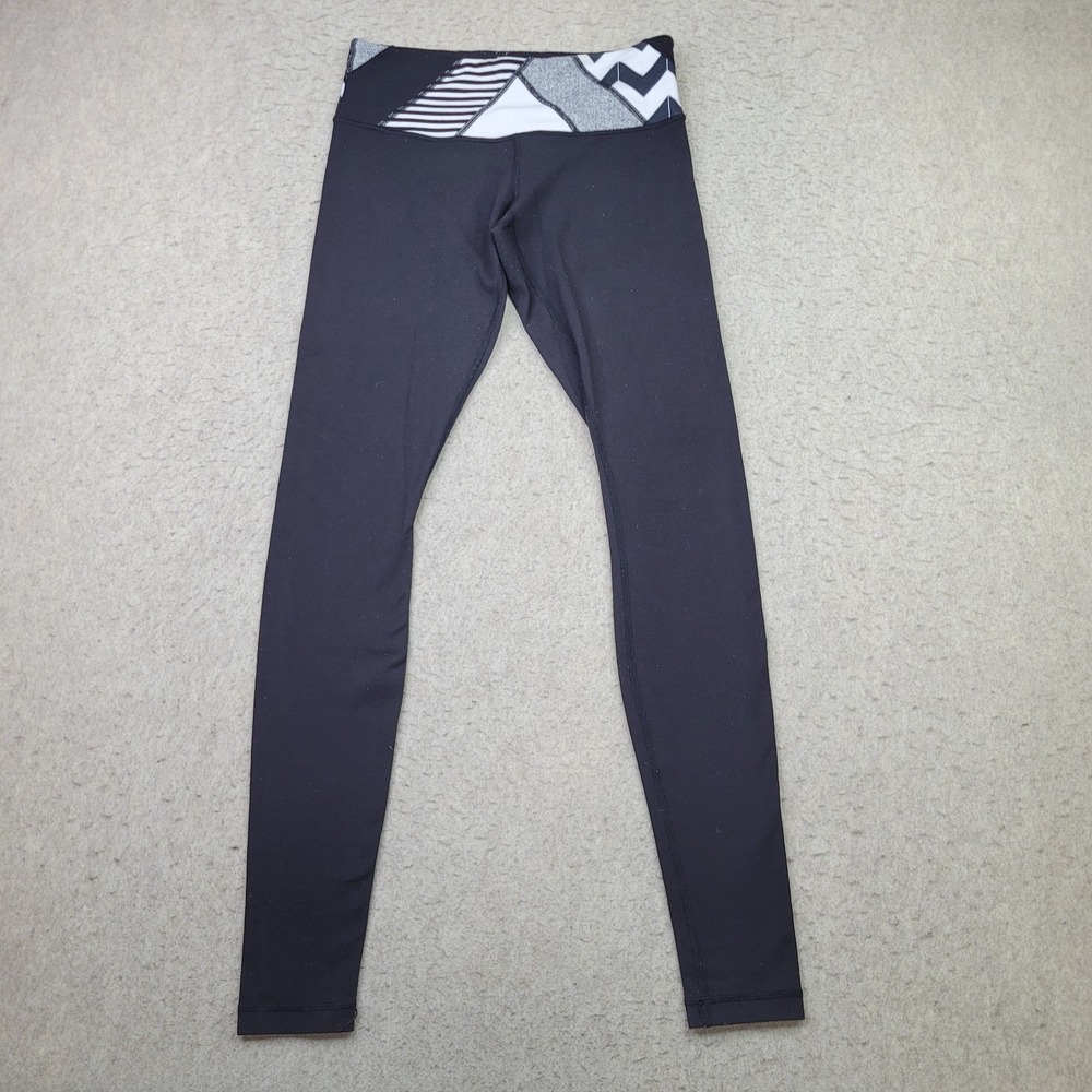 Lululemon Wunder Under Black‎ Geometric Waistband Leggings Pants Women Sz 6